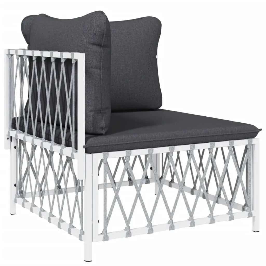 4 Piece Garden Lounge Set White Woven Fabric Cushions Outdoor Patio Furniture