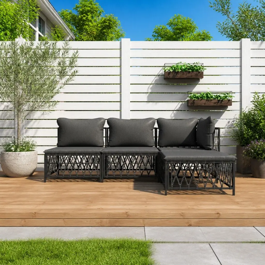 4 Piece Garden Lounge Set Anthracite Steel Frame Cushions