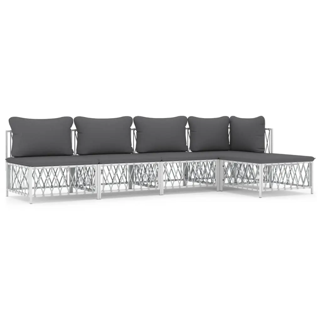 Garden Lounge Set 5 Piece Outdoor Furniture White Steel Frame Cushions Sofa