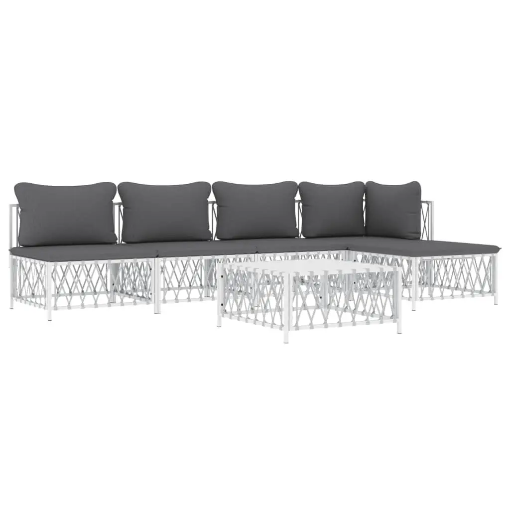 Garden Lounge Set 6 Piece Outdoor Furniture White Steel Frame Modular Sofa
