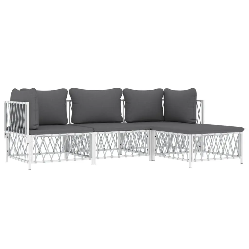 Garden Lounge Set 4 Piece Outdoor Furniture White Steel Frame Cushioned Sofa