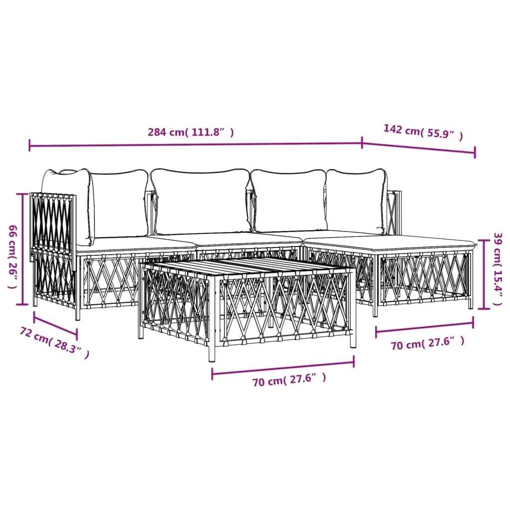 Garden Lounge Set 4 Piece Outdoor Furniture White Steel Frame Cushioned Sofa