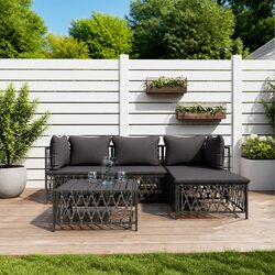 Outdoor Garden Lounge Set 5 Piece Anthracite Steel Frame with Cushions Modular