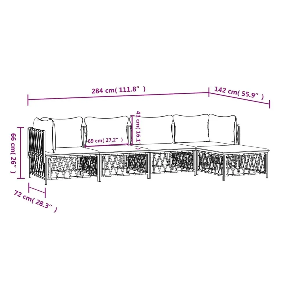 5 Piece Garden Lounge Set White Steel Frame Outdoor Furniture with Cushions