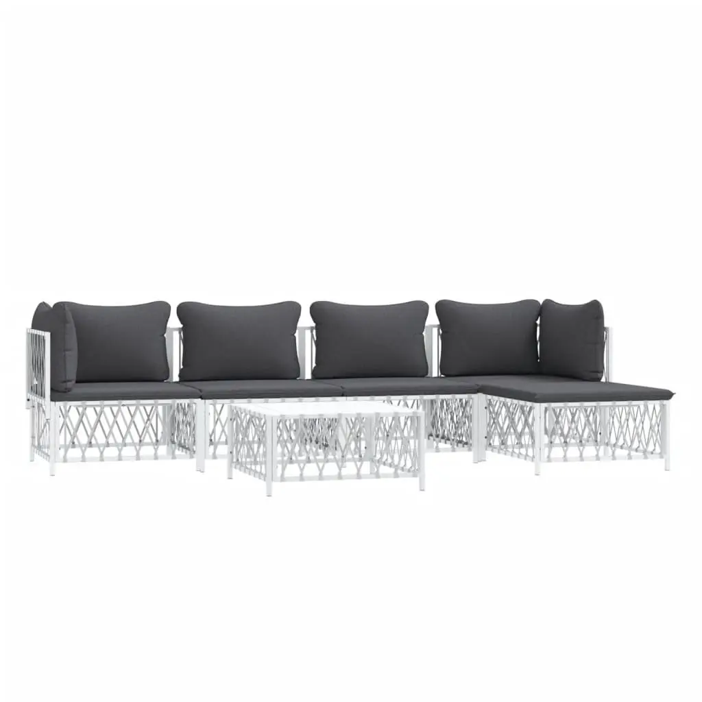 Garden Lounge Set 6 Piece Outdoor Furniture with Cushions White Steel Frame