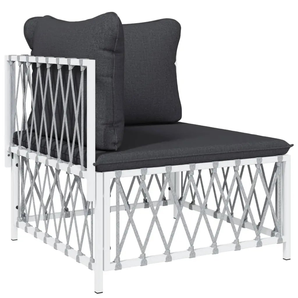 Garden Lounge Set 6 Piece Outdoor Furniture with Cushions White Steel Frame