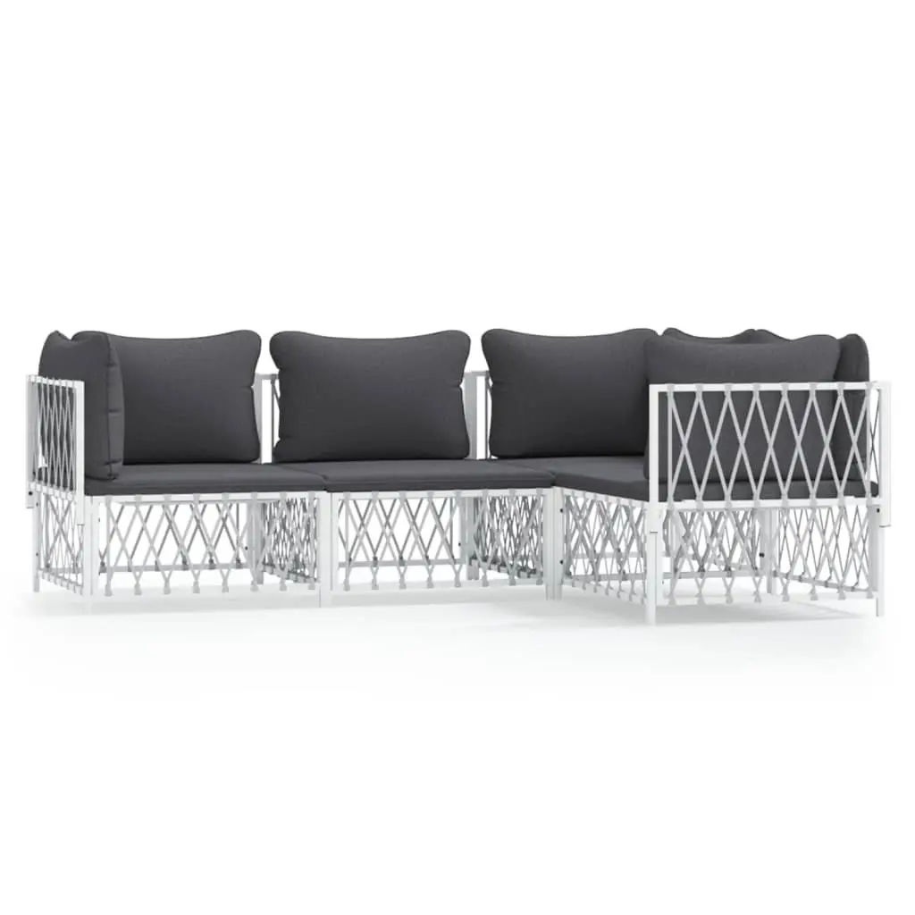 Garden Lounge Set 4 Piece Outdoor Furniture White Steel Frame Cushions Sofa