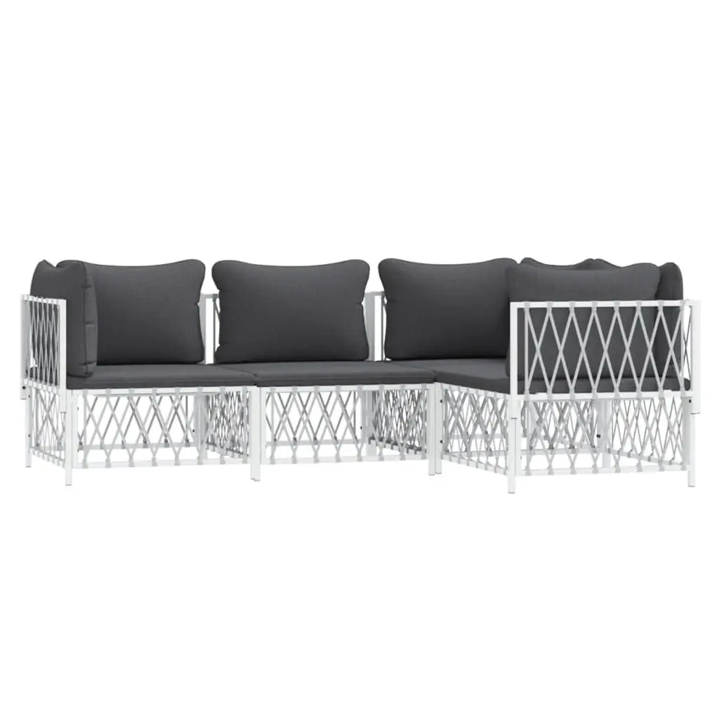 Garden Lounge Set 4 Piece Outdoor Furniture White Steel Frame Cushions Sofa