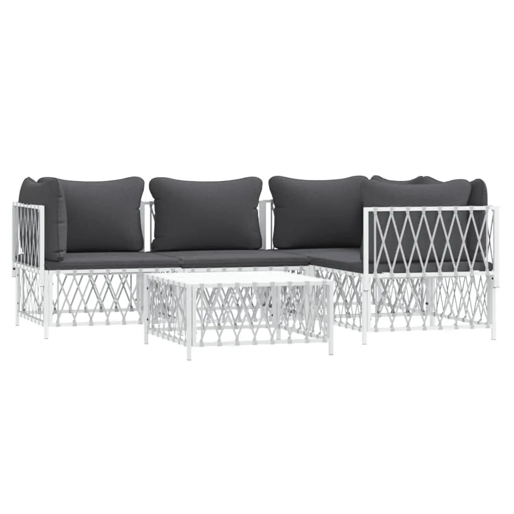 Garden Lounge Set 5 Piece Outdoor Furniture White Steel Frame Cushions Sofa