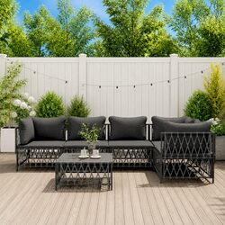 Garden Lounge Set 6 Piece Outdoor Furniture Modular Sofa Anthracite Steel Frame
