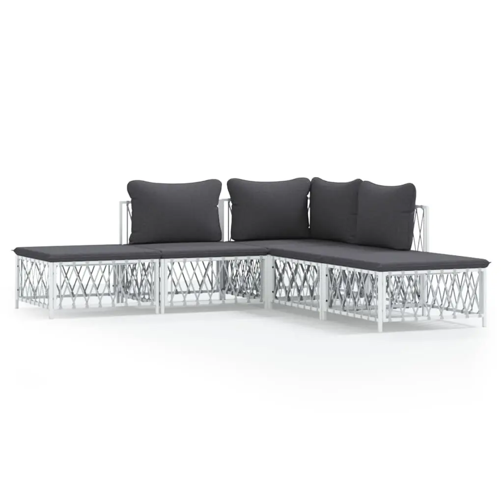 Garden Lounge Set 5 Piece White Outdoor Furniture Sofa with Cushions Steel Frame