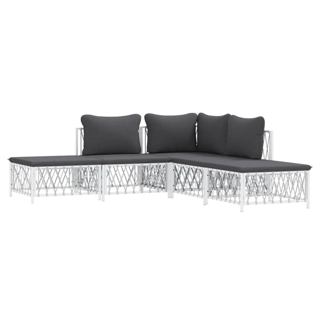 Garden Lounge Set 5 Piece White Outdoor Furniture Sofa with Cushions Steel Frame