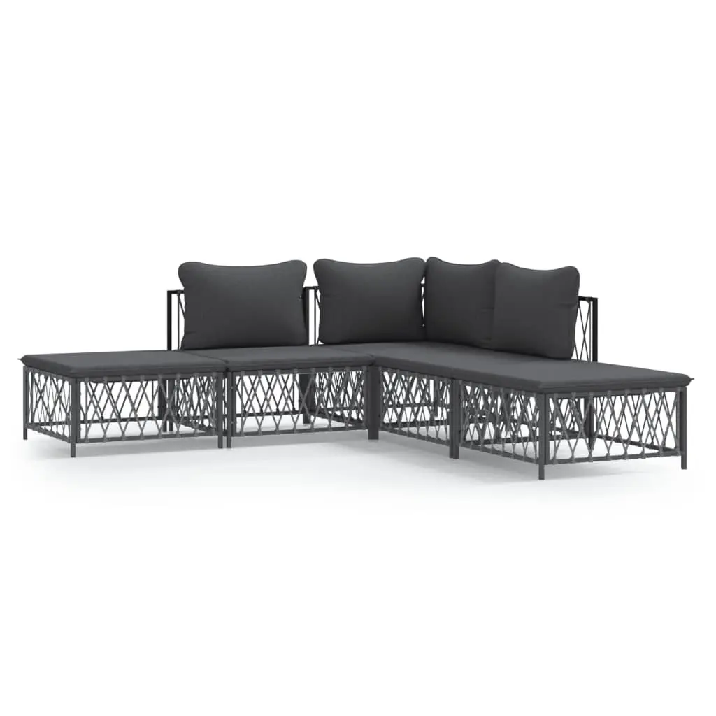 Garden Lounge Set 5 Piece Outdoor Furniture with Cushions Anthracite Steel Frame