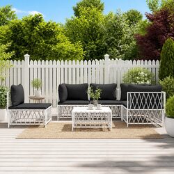 6 Piece Garden Lounge Set Modular Outdoor Furniture White Steel Frame Cushions