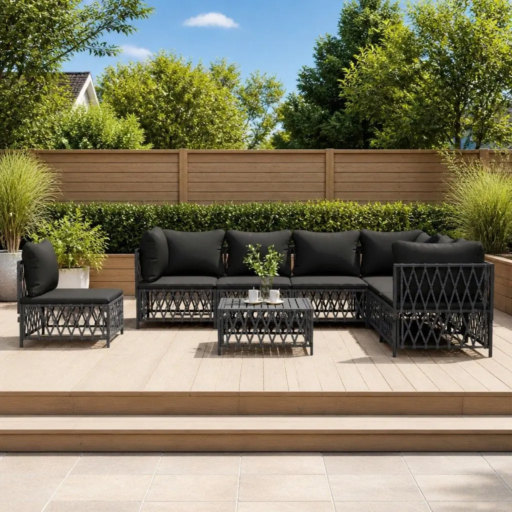 Modular Garden Lounge Set 8 Piece Outdoor Furniture Anthracite with Cushions