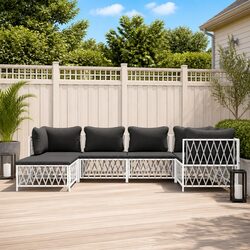 White Outdoor Lounge Set – 6 Modular Pieces with Cushions