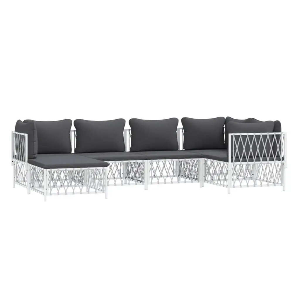 Garden Lounge Set 6 Piece Outdoor Furniture White Modular Sofa with Cushions