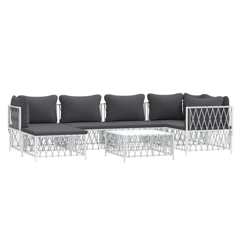 7 Piece Garden Lounge Set White Steel Frame Outdoor Furniture Woven Cushions