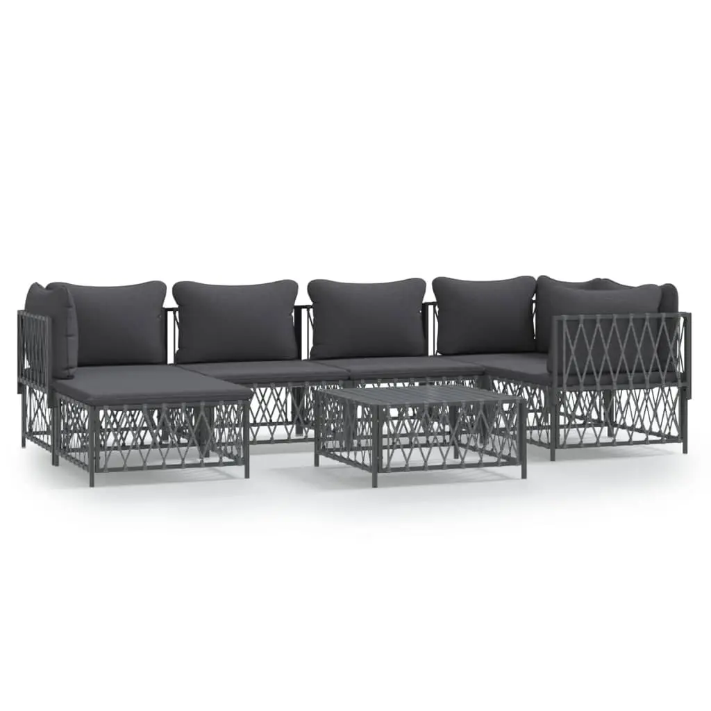 Modular Garden Sofa Set 7 Piece Outdoor Furniture Anthracite Woven Fabric Cushions