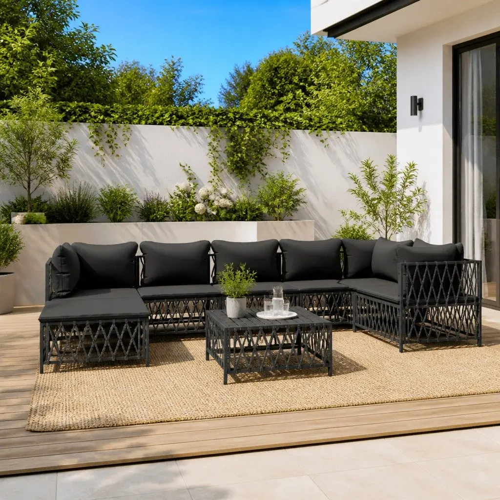 Garden Lounge Set 8 Piece Outdoor Furniture Modular Sofa Anthracite Steel Frame