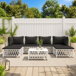 7 Piece Garden Lounge Set White Outdoor Furniture Sofa with Cushions Steel Frame