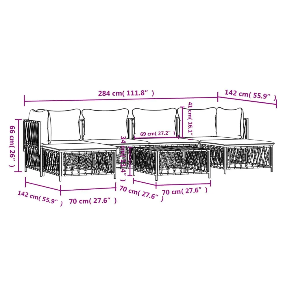 7 Piece Garden Lounge Set White Outdoor Furniture Sofa with Cushions Steel Frame