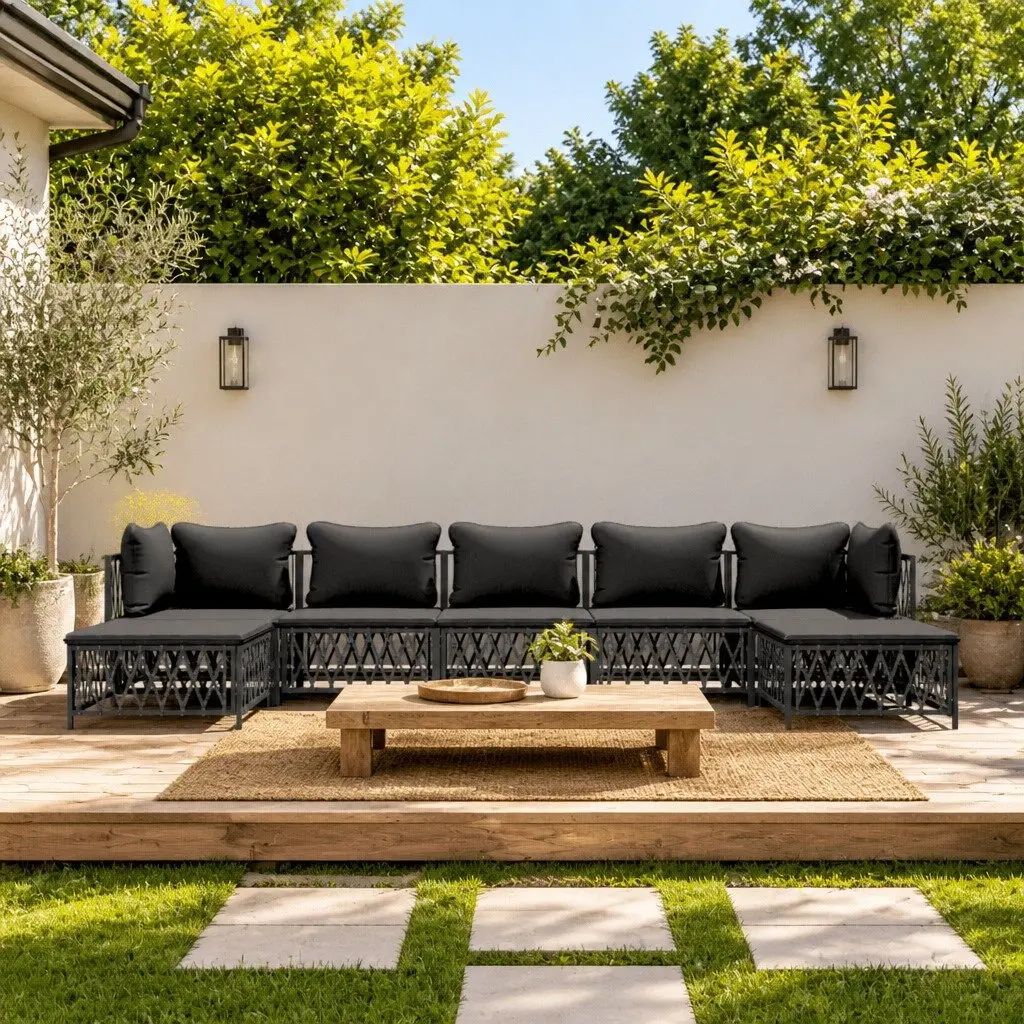 Modular Garden Lounge Set 7 Piece Anthracite Steel Frame Outdoor Sofa with Cushions