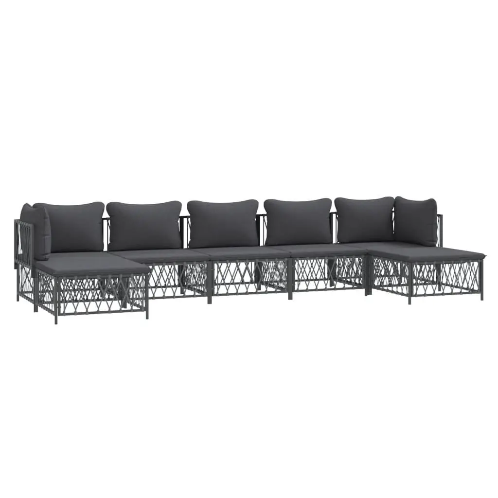 Modular Garden Lounge Set 7 Piece Anthracite Steel Frame Outdoor Sofa with Cushions