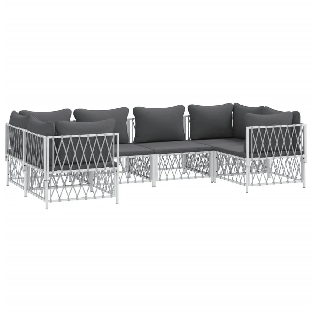 Modular Garden Lounge Set White Steel Frame with Cushions 6 Piece Outdoor Furniture