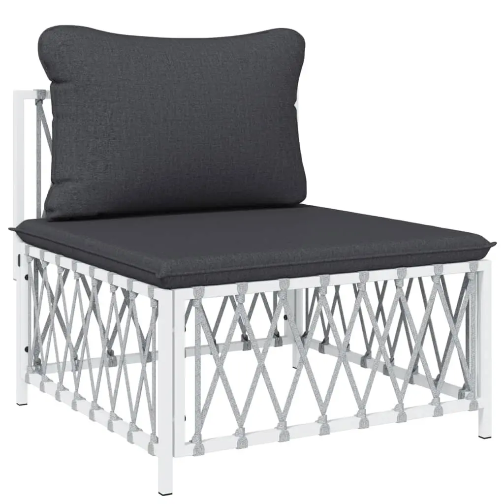 Modular Garden Lounge Set White Steel Frame with Cushions 6 Piece Outdoor Furniture