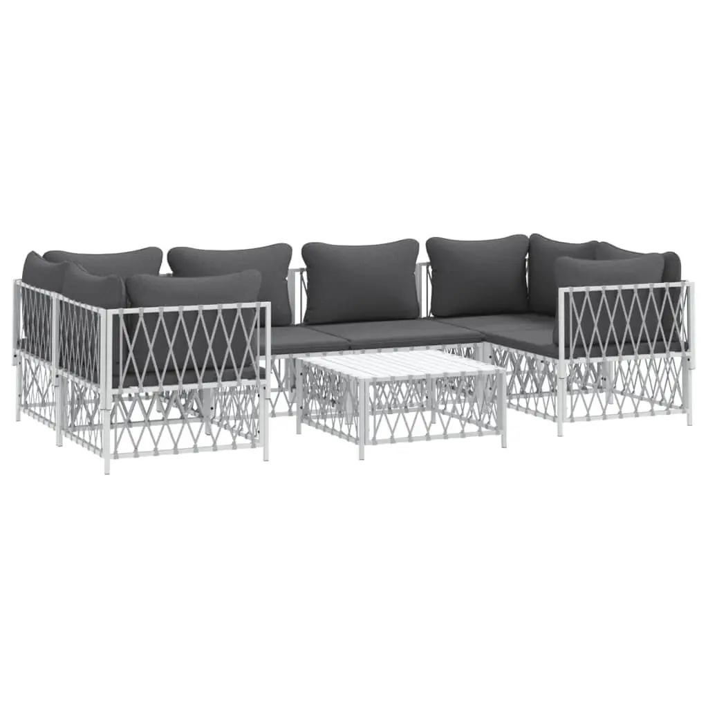 Garden Lounge Set 7 Piece White Steel Frame Modular Outdoor Furniture with