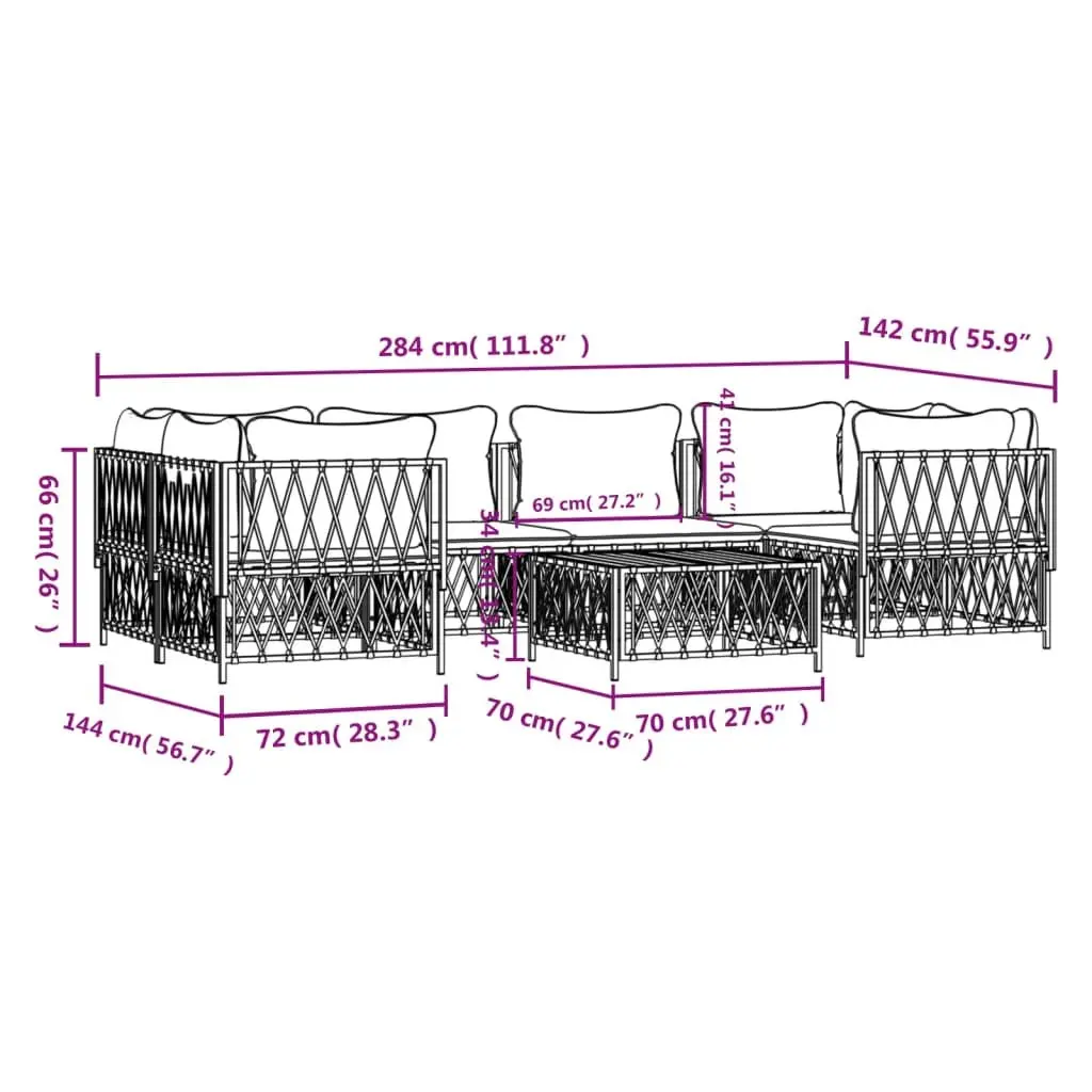 Garden Lounge Set 7 Piece White Steel Frame Modular Outdoor Furniture with