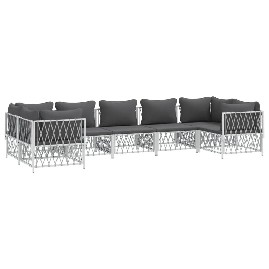 7 Piece Modular Garden Sofa Set White Steel Frame with Cushions for Patio and Backyard
