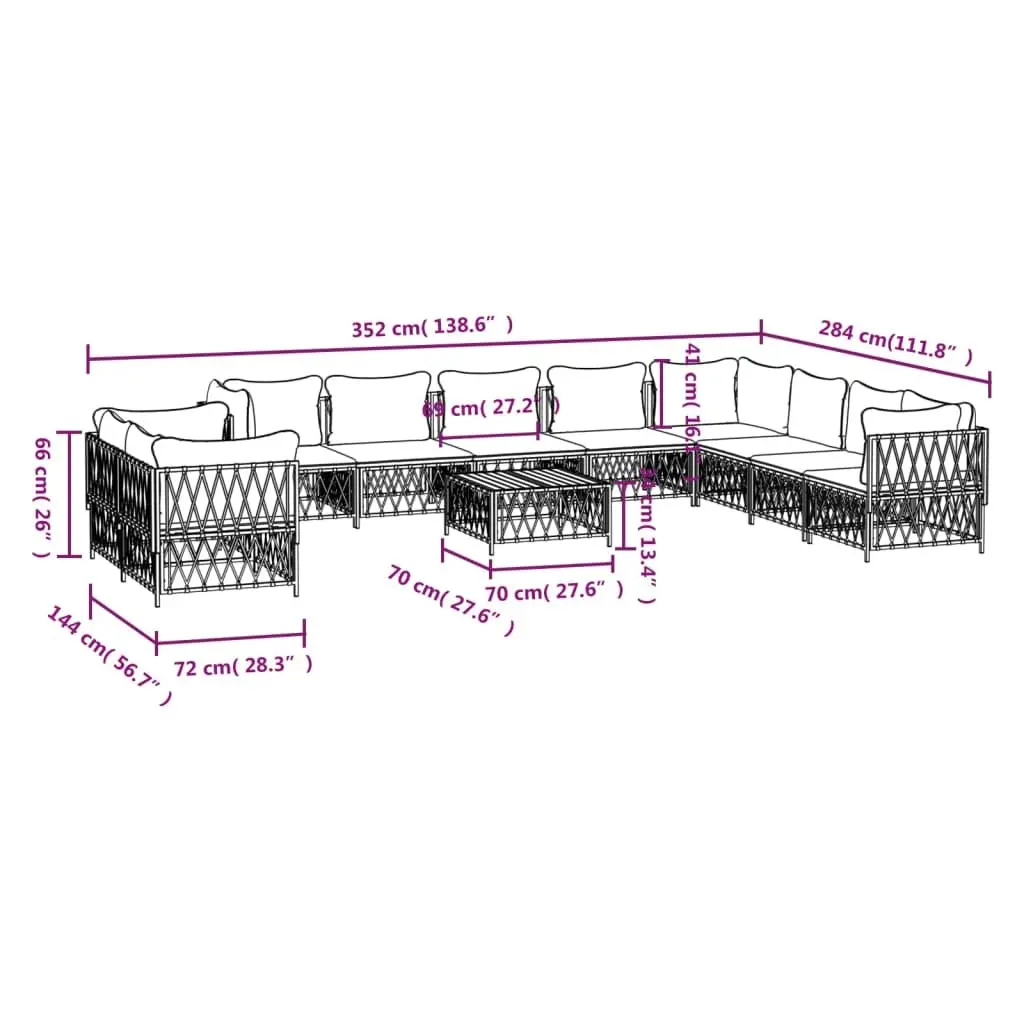 Garden Lounge Set 11 Piece Outdoor Furniture Modular Sofa Anthracite Cushions