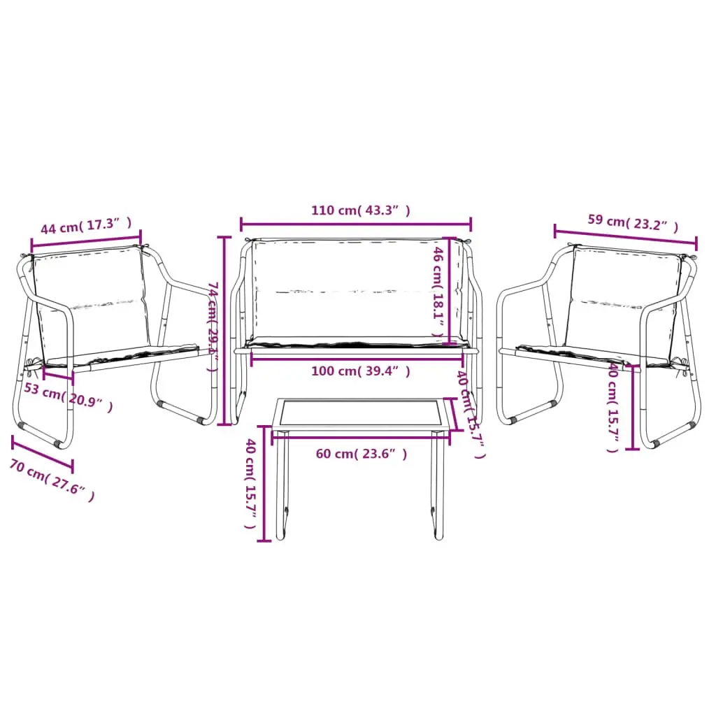 Outdoor Garden Lounge Set 4 Piece Furniture Patio Chair Bench Table Anthracite