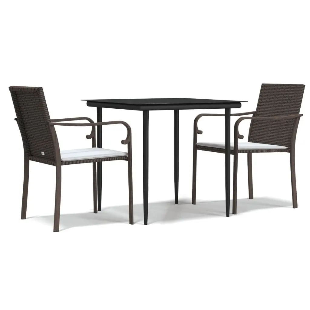 Garden Dining Set Cushioned 3 Piece Outdoor Furniture Poly Rattan Steel Frame