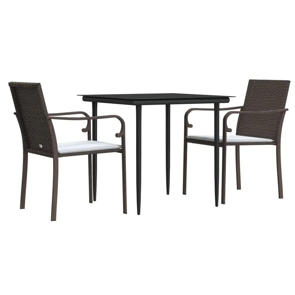 Garden Dining Set Cushioned 3 Piece Outdoor Furniture Poly Rattan Steel Frame