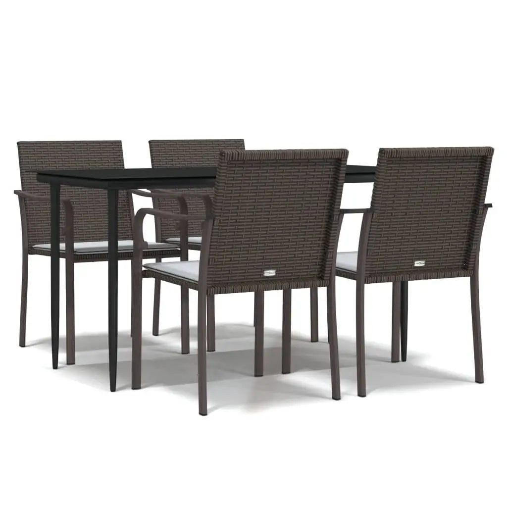 Garden Dining Set 5 Piece Poly Rattan Steel Frame Patio Table with Tempered Glass Top