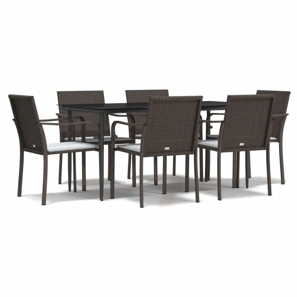 Outdoor Dining Set 7 Piece Weather Resistant Brown PE Rattan Steel Frame