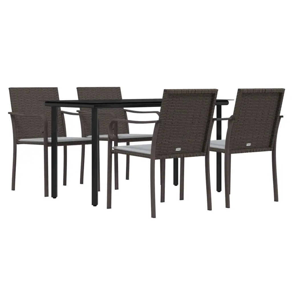 Garden Dining Set 5 Piece Weather-Resistant Poly Rattan Steel Frame Tempered Glass