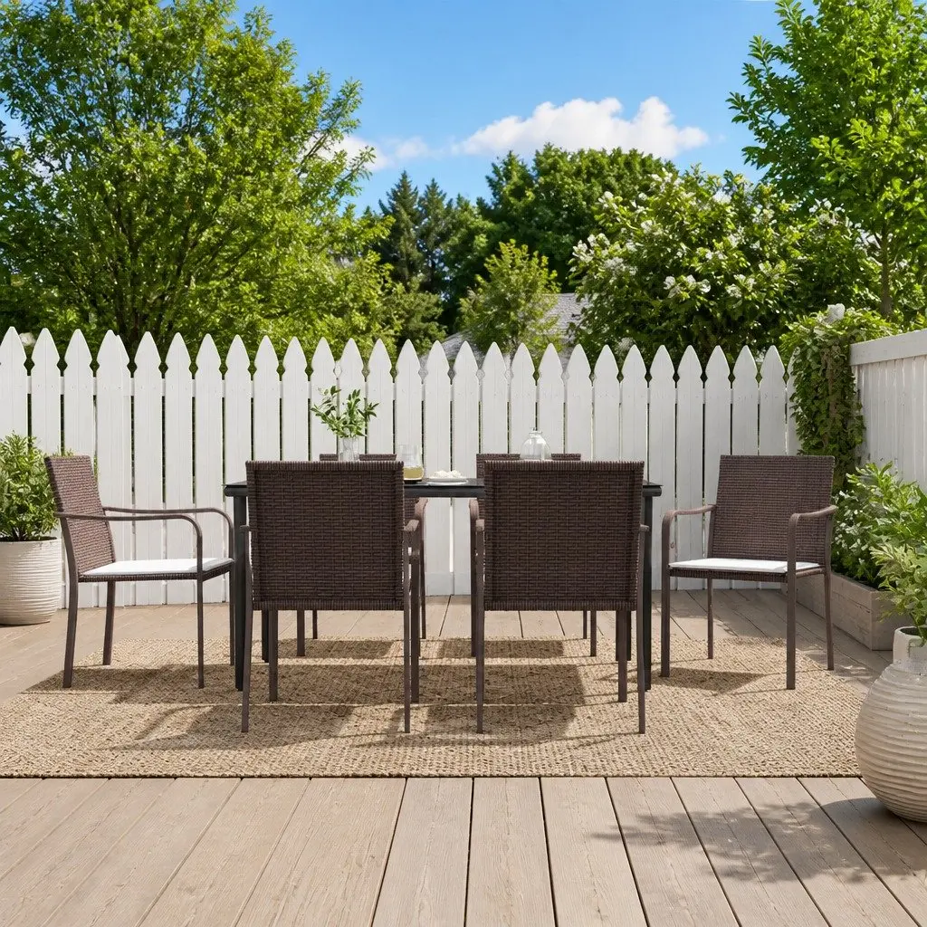 Garden Dining Set 7 Piece Outdoor Patio Furniture Poly Rattan with Cushions
