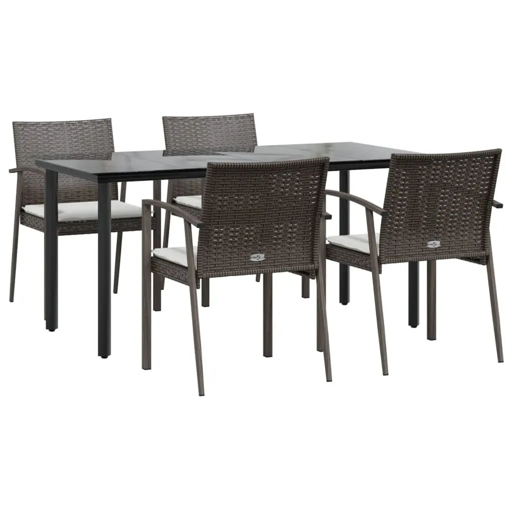 Garden Dining Set Weather-Resistant Poly Rattan 5 Piece Outdoor Furniture with Steel Frame and Tempered Glass Tabletop