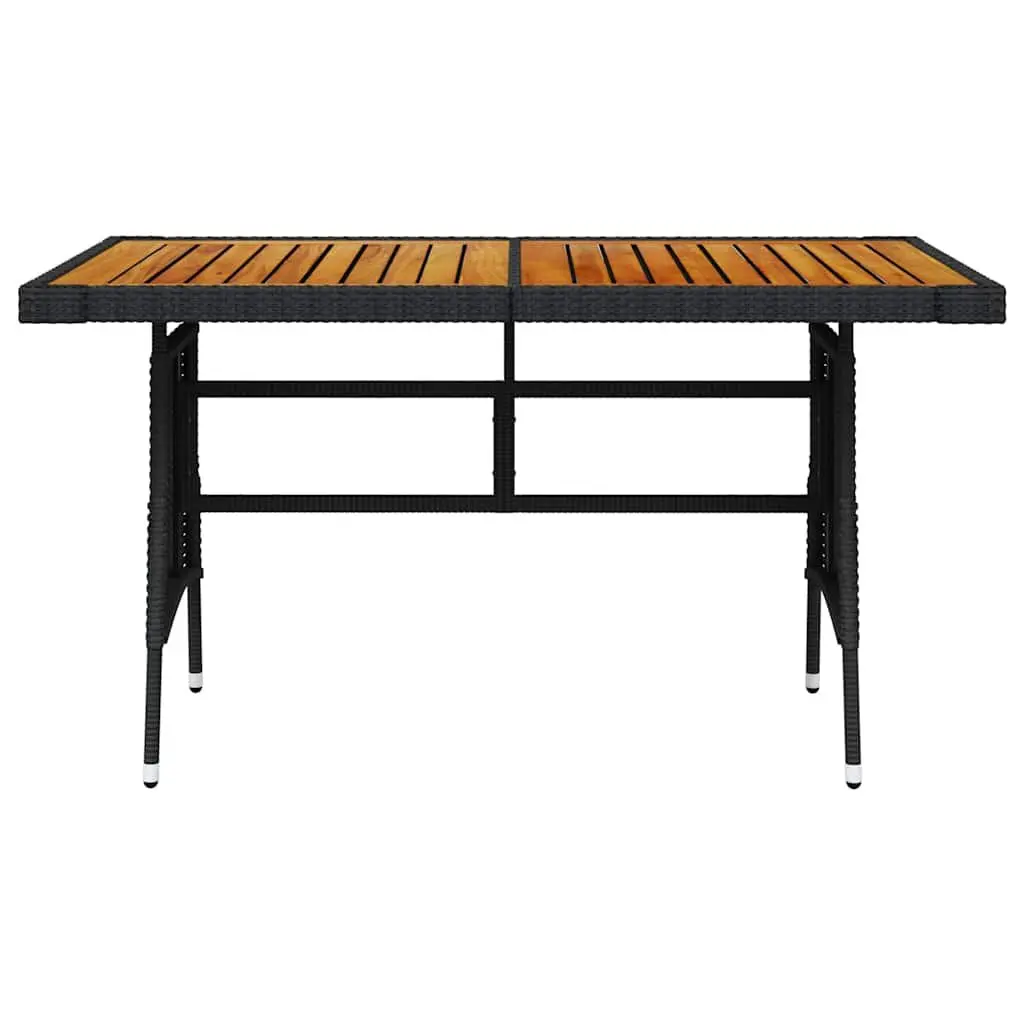 Garden Dining Table Black Acacia Wood PE Rattan Outdoor Patio Furniture 130 x 70 x 72 cm