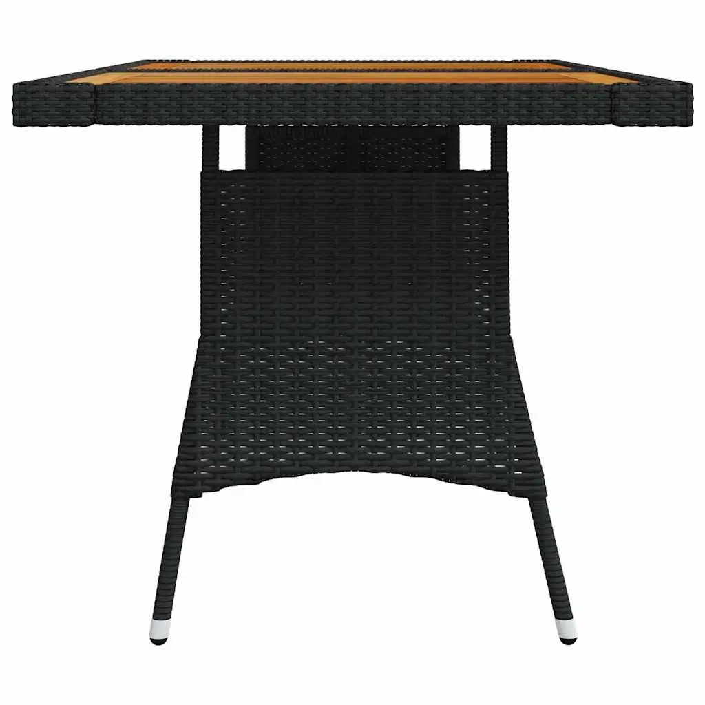 Garden Dining Table Black Acacia Wood PE Rattan Outdoor Patio Furniture 130 x 70 x 72 cm