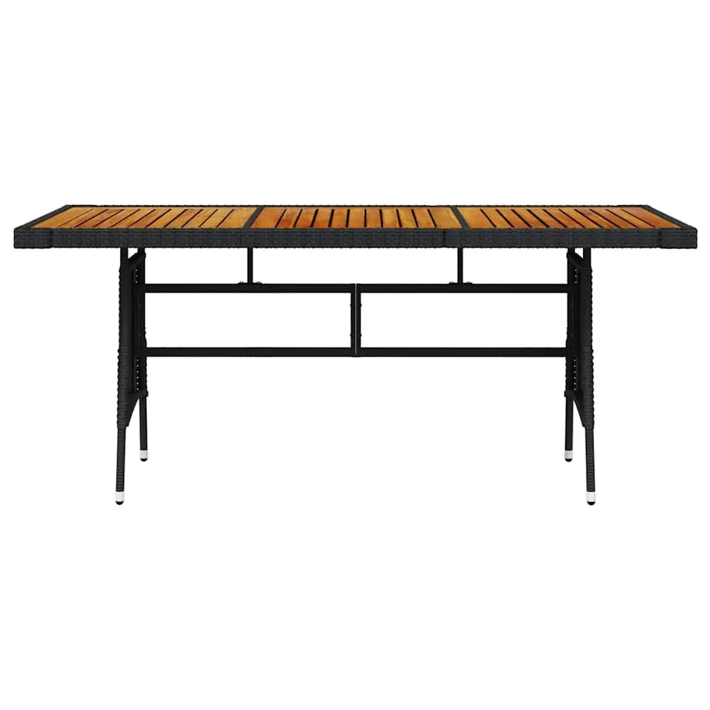 Garden Dining Table Solid Acacia Wood Top Powder Coated Steel Frame 160x70x72cm Black PE Rattan Weather Resistant