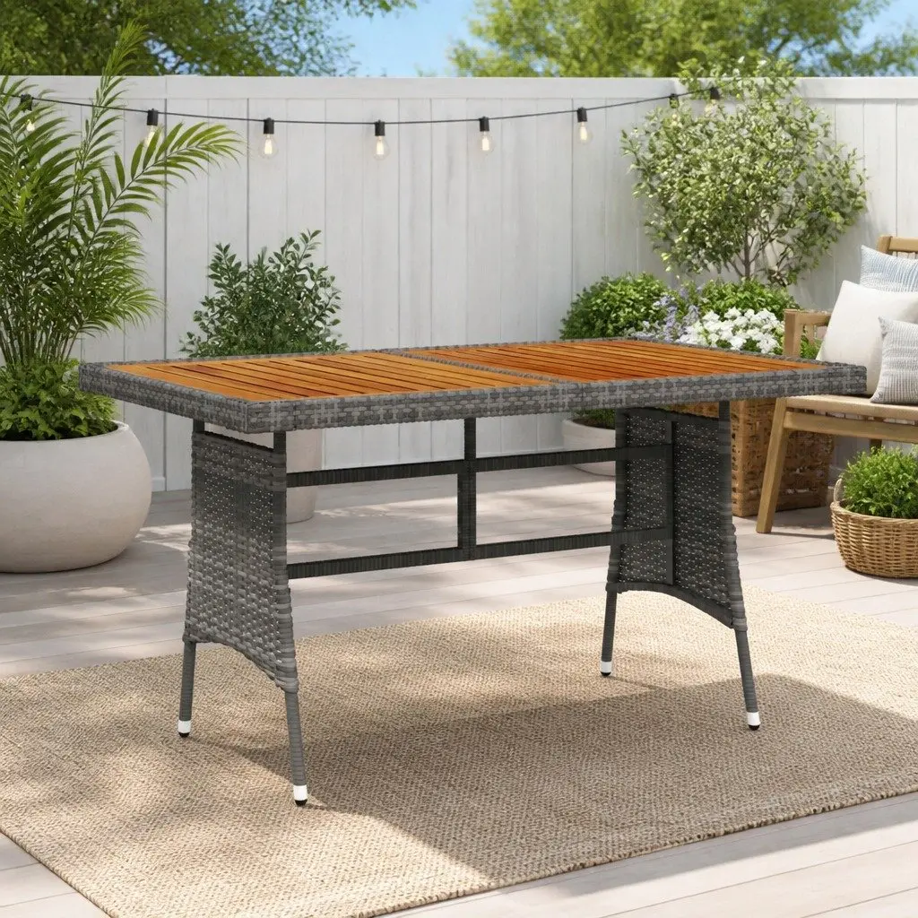 Garden Dining Table Grey Solid Acacia Wood Top Powder-Coated Steel Frame 130x70x72cm