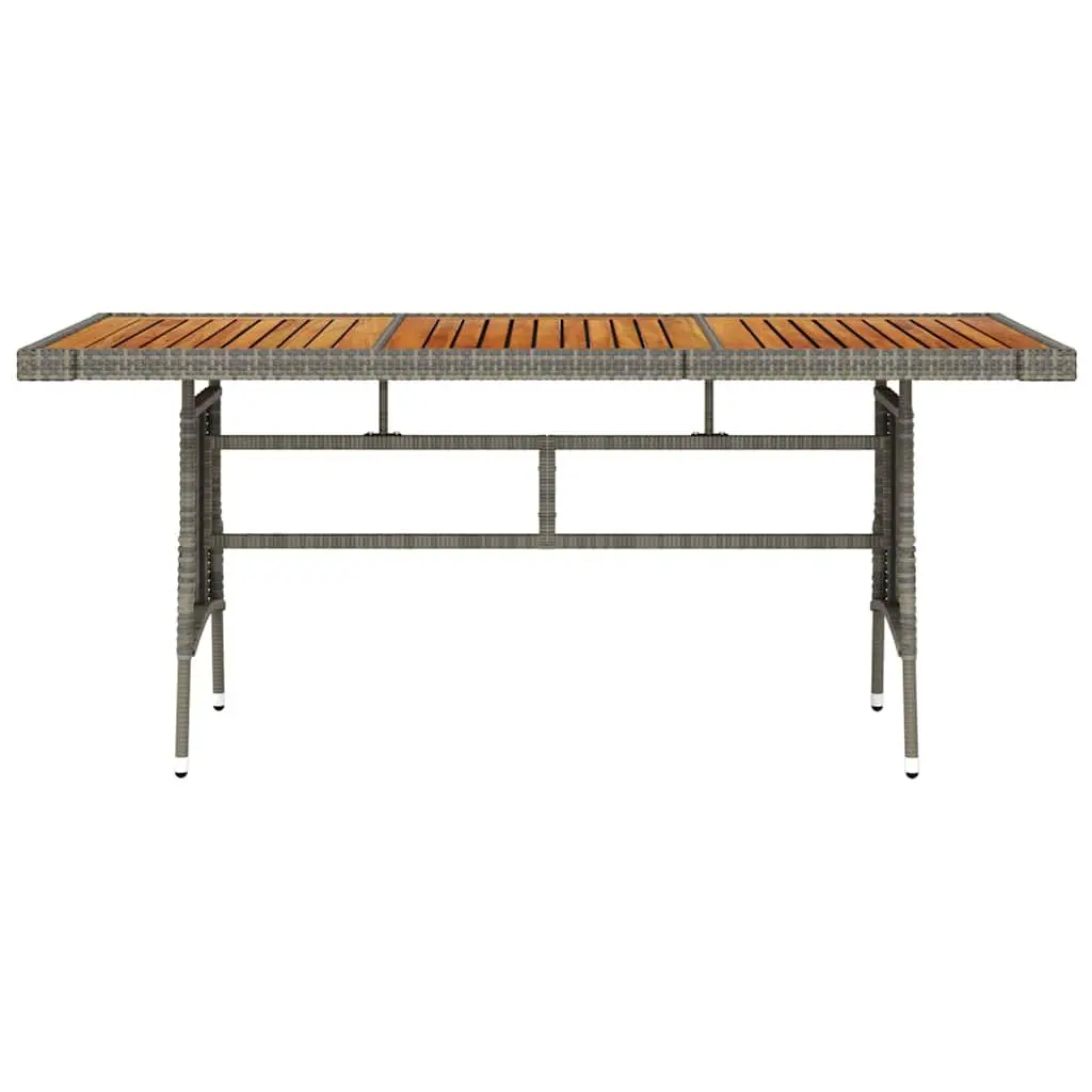 Outdoor Dining Table Grey Solid Acacia Wood Top Powder-coated Steel Frame PE Rattan Covering 160 x 70 x 72 cm