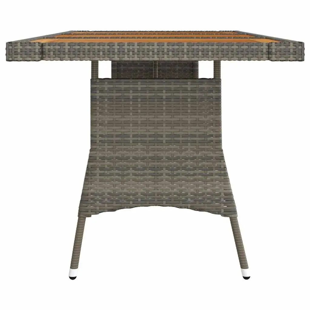 Outdoor Dining Table Grey Solid Acacia Wood Top Powder-coated Steel Frame PE Rattan Covering 160 x 70 x 72 cm