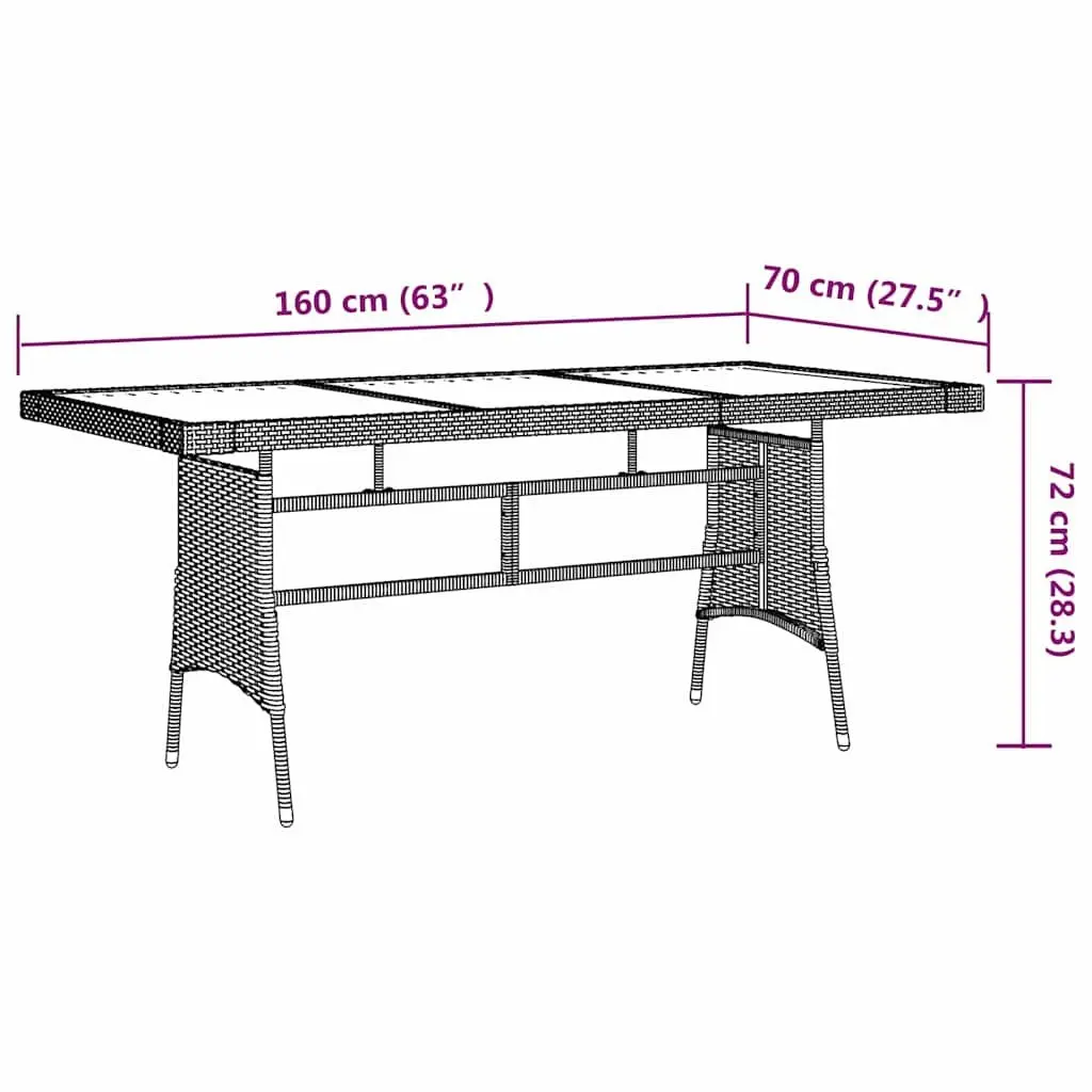 Outdoor Dining Table Grey Solid Acacia Wood Top Powder-coated Steel Frame PE Rattan Covering 160 x 70 x 72 cm