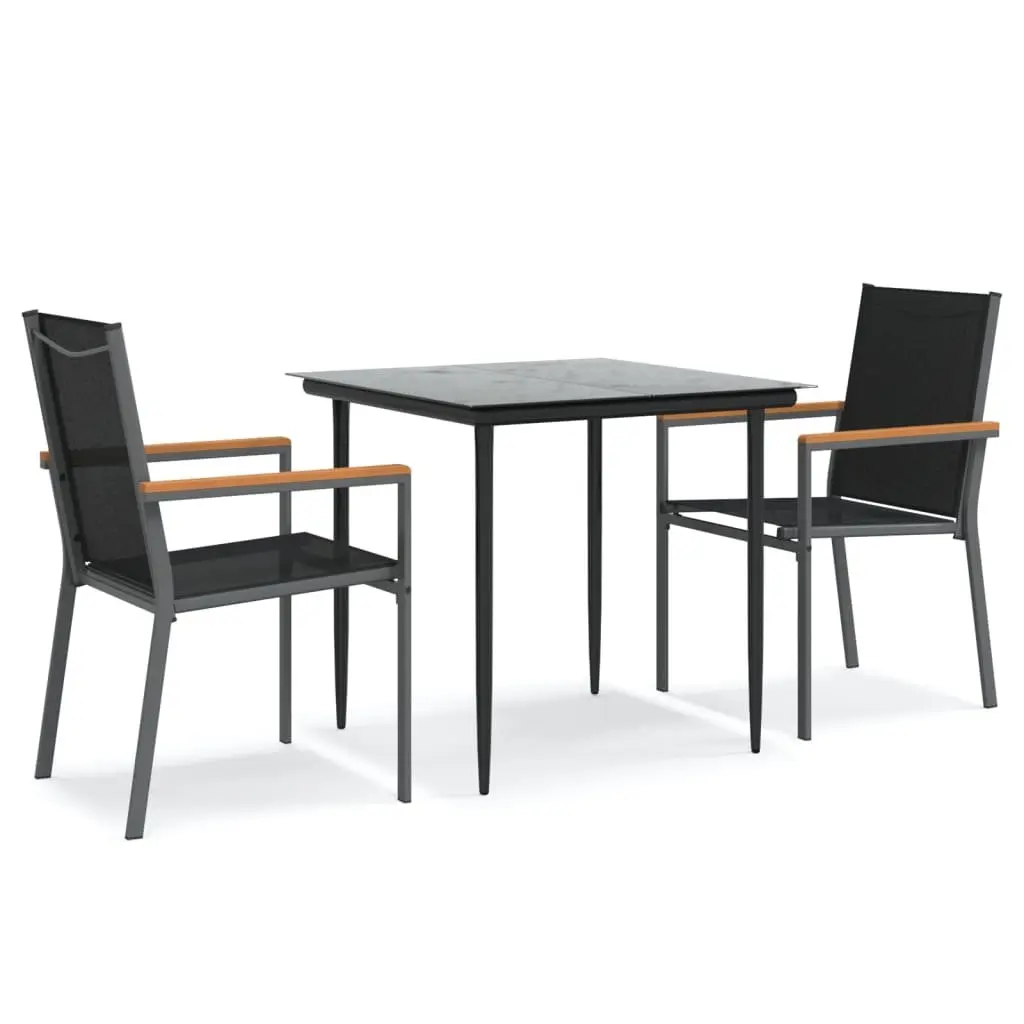 Garden Dining Set Black 3 Piece Outdoor Furniture Patio Table Chairs